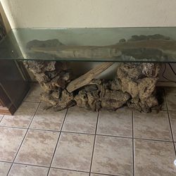 Antique Glass Top Coral Wood Table 