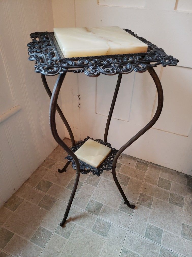 Victorian Brass And Marble Table For Plants