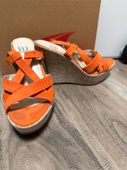 Elle Shoes Orange Suede Wedge Sandals