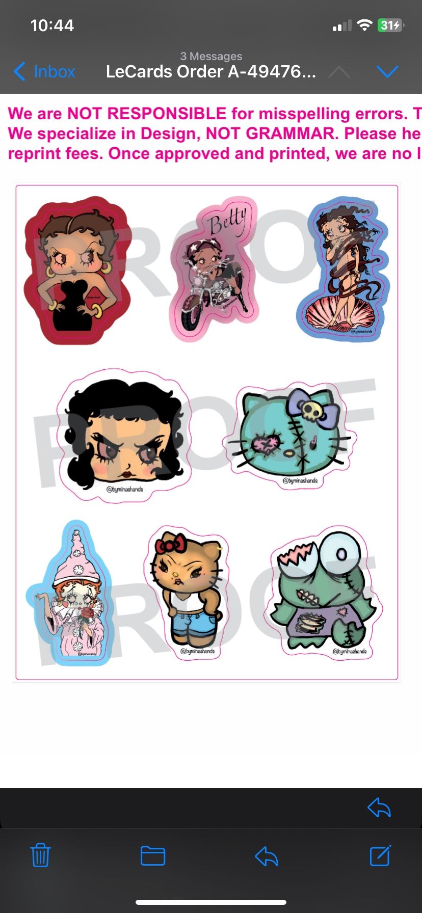 Hello kitty keroppi betty boop stickers