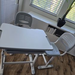Kids Desk + 2  Chairs Adjustable (Almost New)