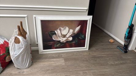 Framed Magnolia Flower Oil Painting