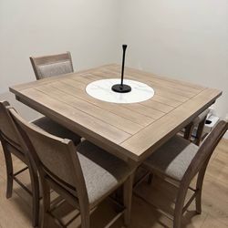 Dining table with chairs and bench, sofa