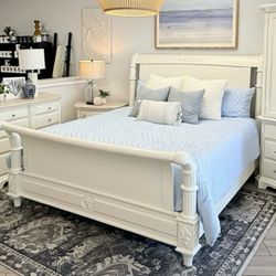 King Sleigh Bed Coastal Refurbished Painted White Dove Delivery Setup Available 100% Solid Wood