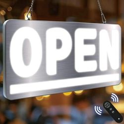 NEW 24"x12" Open Sign with Remote, Waterproof Outdoor Bright White Light LED Open Signs for Business Window Door Storefront Restaurant Store - Silver/