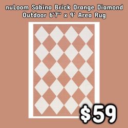 NEW nuLoom Sabina Orange Brick Diamond Outdoor 6'7" x 9' Area Rug: njft 