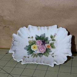 Vintage Lefton Ashtray MCM Chalky Porcelain Hand Painted Poinsettia 4”x6” 