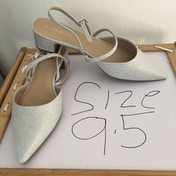 DREAM PAIRS Closed Toe Chunky Slingback Pumps Silver Size 9.5