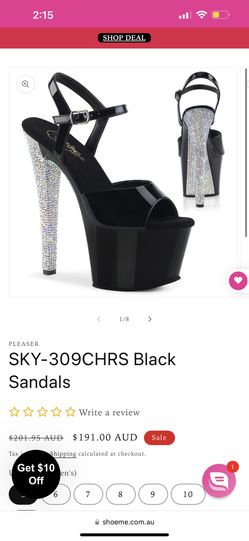 Sky 309 Black Patent Silver Rhinestone 7" High Heel Platform Exotic Dance size 7 Pleasers Stiletto