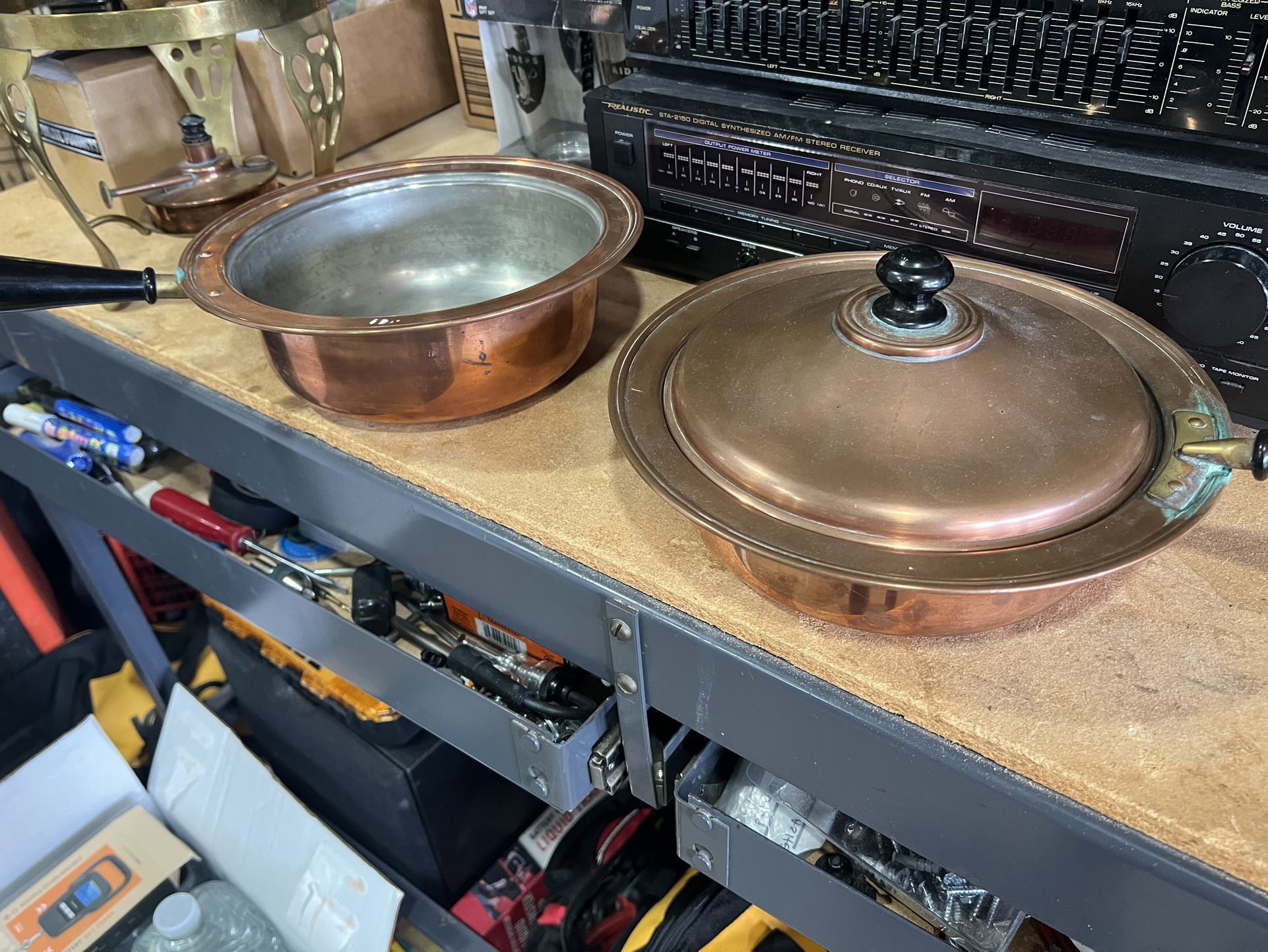 Vintage Copper Chafing Pots.