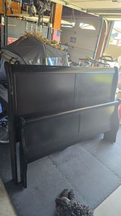 Black Wood Sleigh Bed Frame - Queen Size