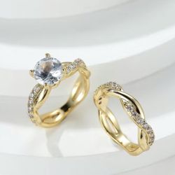 18K Gold Plated Engagement And Wedding Band