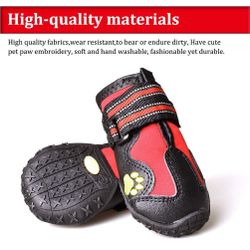 Dog Boots for Dogs Non-Slip, Waterproof Dog Booties for Outdoor, Dog Shoes for Medium to Large Dogs 4Pcs with Rugged Sole Black-Red