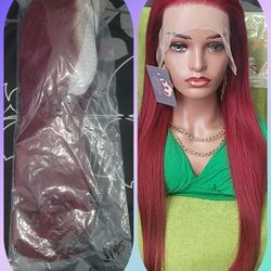 STRAIGHT 24" BURGUNDY WIG