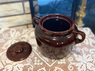 Vintage Brown Glazed Bean Pot