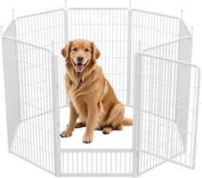Dog Playpen Indoor, 45 Inch 8 Panels Puppy Playpen for Large Dogs, Easy Setup Anti-Rust Pet Fence, White