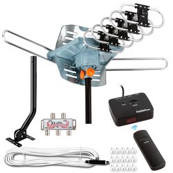OTA Amplified Long Range HDTV Antenna with 40FT RG6 Coax Cable Installation Kit and Mounting Pole