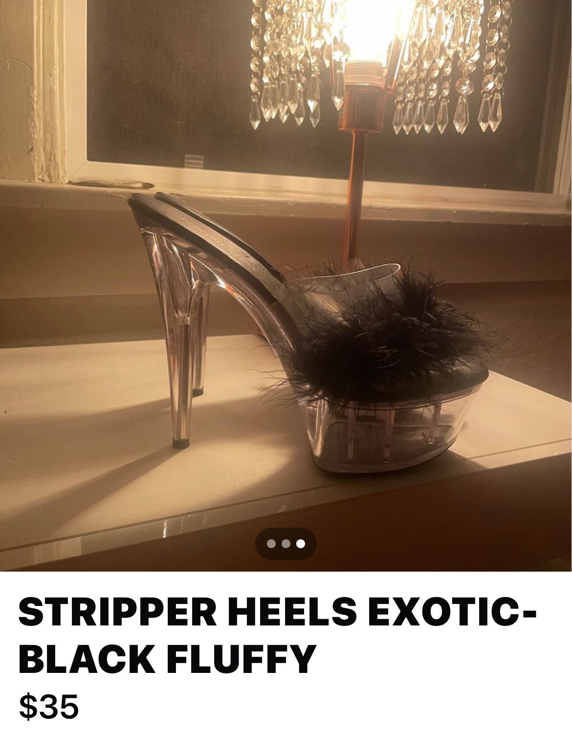 STRIPPER HEELS EXOTIC- BLACK FLUFFY
