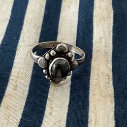Vintage 925 Sterling Silver Jewelry Ring with Natural Stone, Made in Mexico  