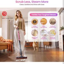 Schenley Steam Mop Cleaner Powerful - 15s Fast Heat-Up, Chemical-Free for Hardwood/Tile/Laminate & Floors/Walls, Washable Pads, 3 Modes for Carpet, Li