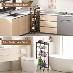4 Tier Slim Rolling Storage Cart with Pull-Out Baskets, -NEW  (2449/6)