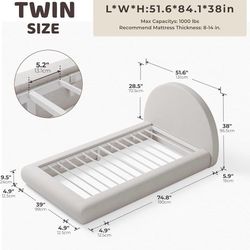AirFrame Half-Moon Upholstered Twin Platform Bed Frame Velvet Curved Arched Base, 6-Inch Thickness Headboard, 5 Inch Fully Round Cushioned Foam, No Bo