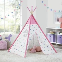 adorable pink and white polka dot teepee tent