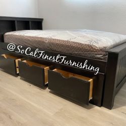 New Black Twin Bed With Mattress And Storage