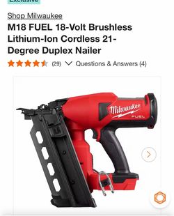 M18 FUEL 18-Volt Brushless Lithium-Ion Cordless 21-Degree Duplex Nailer