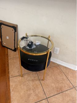 Luxury Gold & Black LED Smart Nightstand w/ Bluetooth Speaker