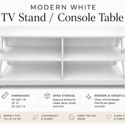 Modern White TV Stand / Console Table – 4ft