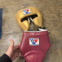 Winning groin protector and head gear both size medium