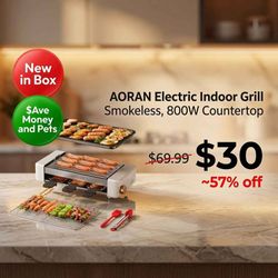 New Electric Indoor Grill Smokeless 800W Countertop