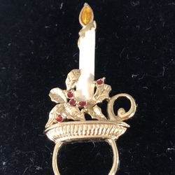 Gold Tone Candle & Handle Enamel Great Condition   2 1/2” Tall