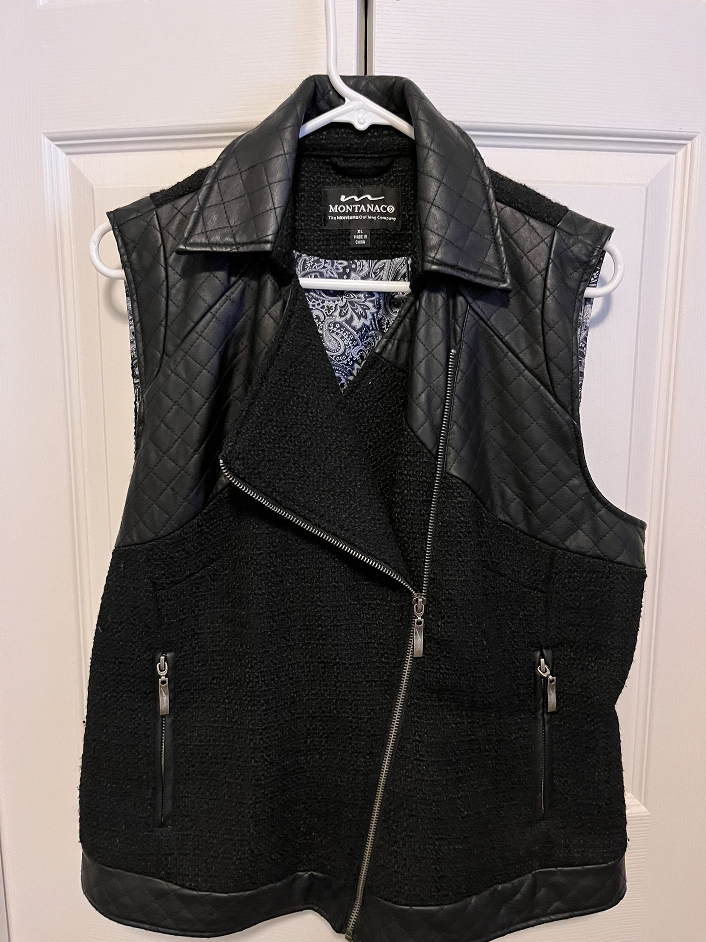 Black Mixed Textile Leather Vest