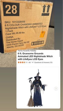 6 ft. Gruesome Grounds Animated LED Nightshade Witch with LifeEyes LCD Eyes Halloween Decoration
