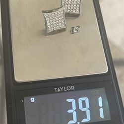 Sterling Silver Pave Square Earrings 