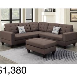 Beautiful Expresso Chocolate Colored Sectional with Ottoman