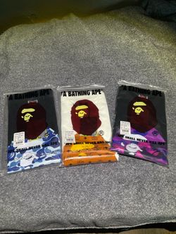 Bape Shirts, Blue with black/medium, purple with black/medium, white/ Large.