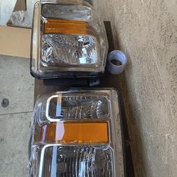 08-10 Ford F-250 F-350 F-450 Super duty Chrome housing headlights amber
