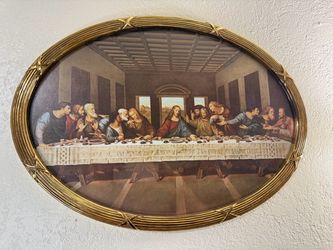 Vintage The Last Supper Print Jesus Christ Gold Tone Frame Wall Hanging Home Decor 1980 Home Interior