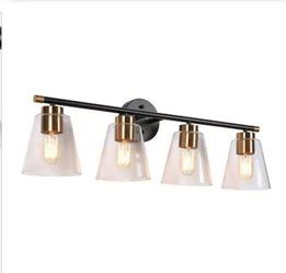 9868: New 30-in 4 Light Matte Black & Copper Gold Transitional Bathroom Vanity Light
Refined clear bell glass shade softens retro mid-century traditi