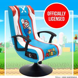 X Rocker Super Mario Video Gaming Pedestal Chair, Official All-Star Edition Nintendo Collectible, 2 Speakers, Subwoofer, Foldable, , 27.56" x 2