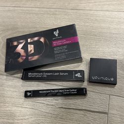 Younique Makeup Bundle – 3D Fiber Lashes, Lash Serum, Eyeliner (New)