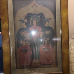 LARGE Chinese Hand Done Scroll Ancestor Monumental Portrait Painting Silk Stamp