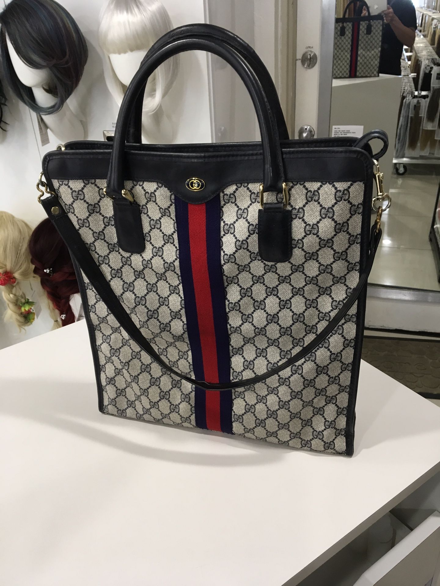 Authentic VINTAGE GUCCI WEBBED GG XL TOTE