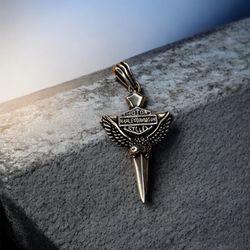 925 Sterling Silver Eagle Dagger Pendant | Harley Style Biker | 11.18g |