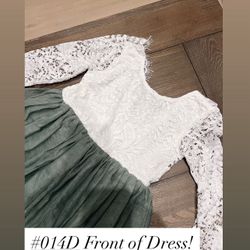 White Lace Long Sleeve And Green Tulle Skirt With V Backing!