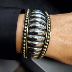 Two Tone Wide Hinged Cuff Bracelet