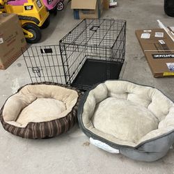 24” Dog Crate And 2 Dog Beds 